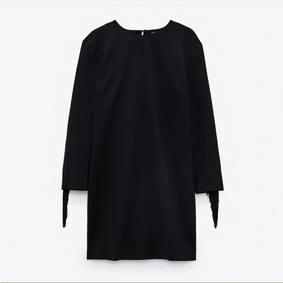 NWT Zara Fringed Mini Dress Black Medium 8375/250 - Picture 2 of 6
